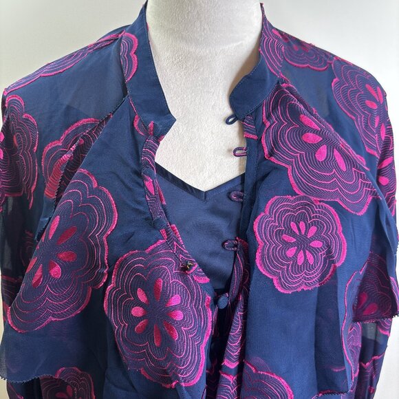 Trina Turk Women's St Marks Silk Blend Button-Up Blouse Size XL Blue/PInk NWT - Picture 6 of 16